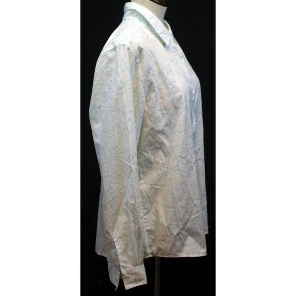 Christopher & Banks Woman XL White Collared Shirt Blue Floral Stich Embroidery - Picture 3 of 5